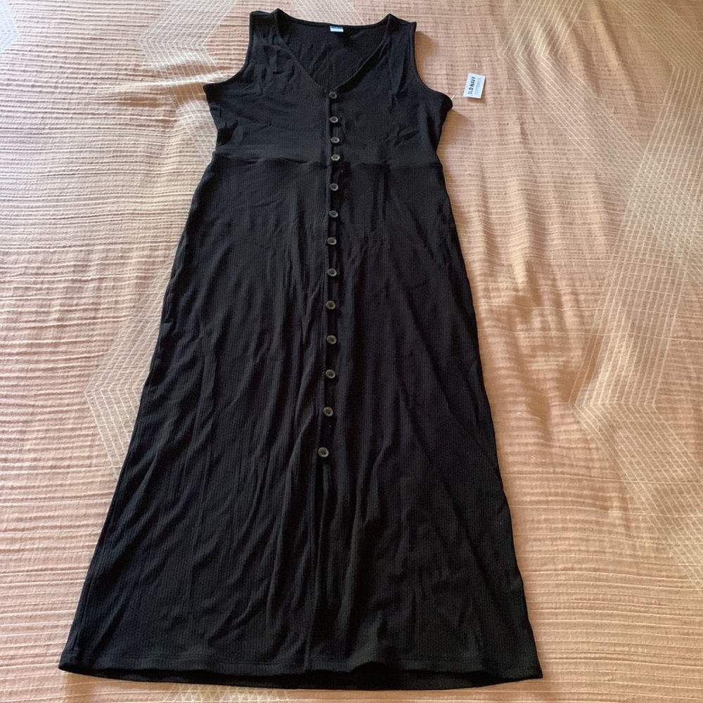 NWT black button front rib knit midi dress | old navy | small